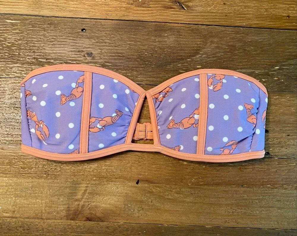 Aerie Small purple orange lobster bikini top polka dot swimwear strapless